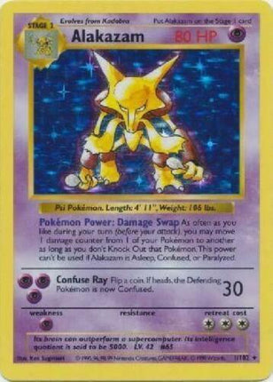 Alakazam 1/102 Holo Rare Base Set Shadowless Pokemon Card