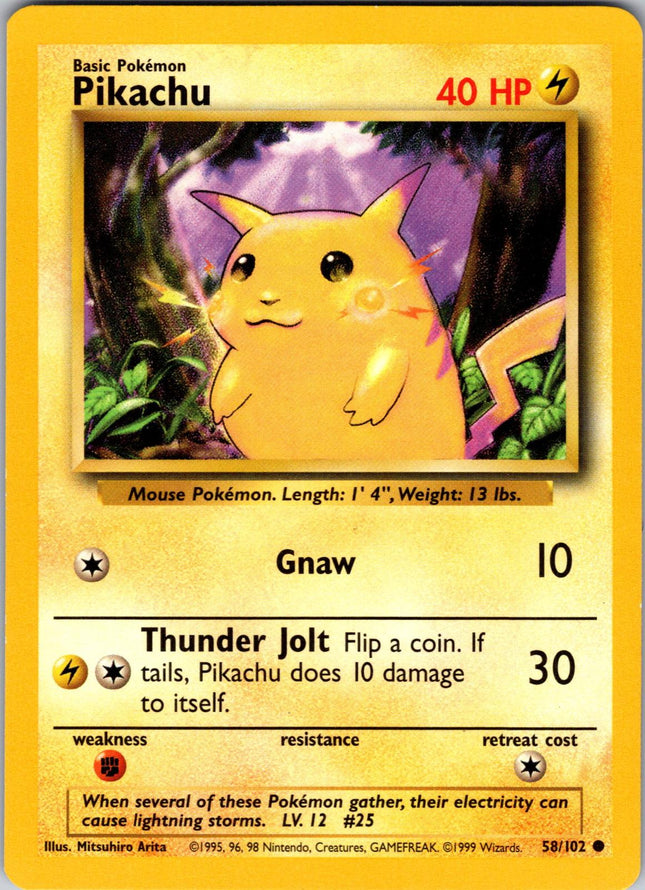 Pikachu 58/102 Common Base Set Unlimited Pokemon Card