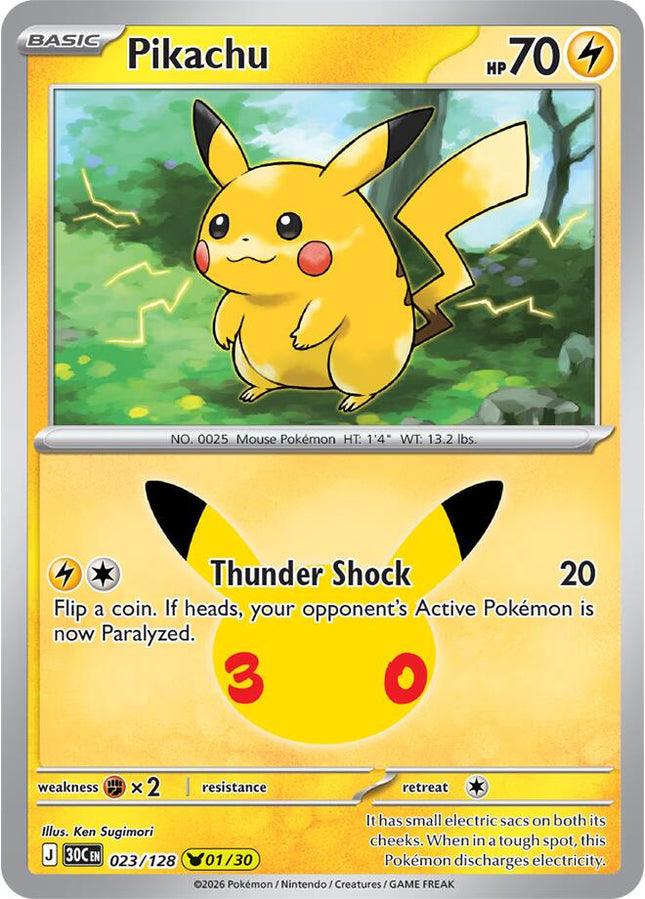 Pikachu 023/128 Pikachu 01/30 Anniversary Holo 30th Celebration Pokemon Card