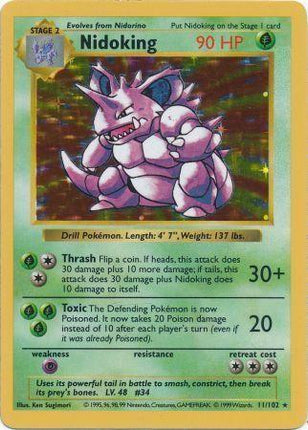 Nidoking 11/102 Holo Rare Base Set Shadowless Pokemon Card