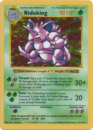 Nidoking 11/102 Holo Rare Base Set Shadowless Pokemon Card
