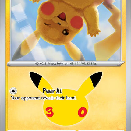 Pikachu 026/128 Pikachu 04/30 Anniversary Holo 30th Celebration Pokemon Card