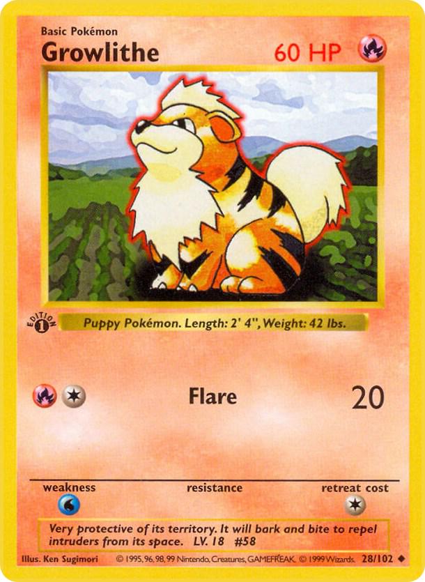 Growlithe 28/102 Uncommon Base Set 1st Edition Pokemon Card