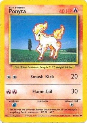 Ponyta 60/102 Common Base Set Unlimited Pokemon Card