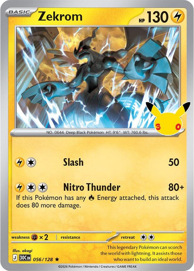 Zekrom 056/128 Anniversary Holo 30th Celebration Pokemon Card