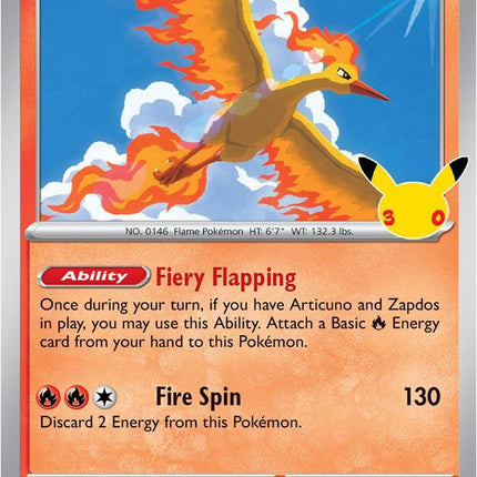 Moltres 011/128 Anniversary Holo 30th Celebration Pokemon Card