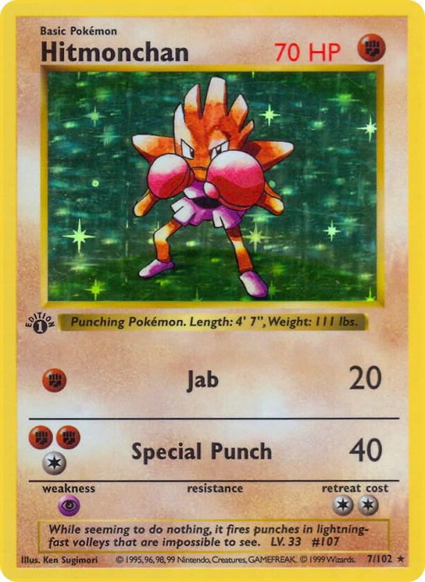 Hitmonchan 7/102 Holo Rare Base Set 1st Edition Pokemon Card