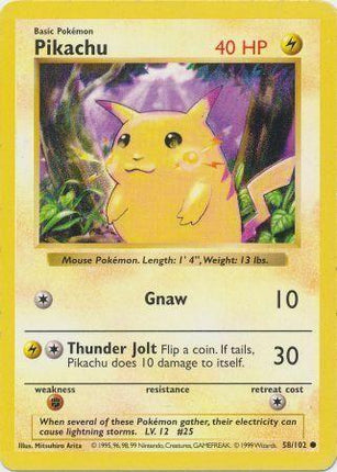 Pikachu 58/102 Common Base Set Shadowless Pokemon Card