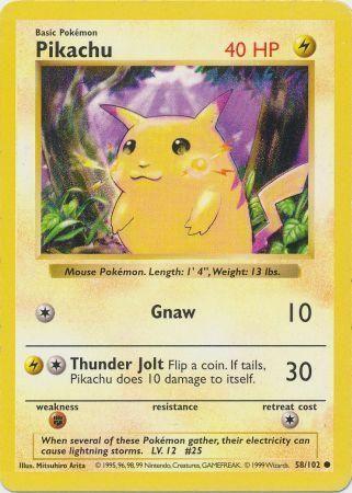 Pikachu 58/102 Common Base Set Shadowless Pokemon Card