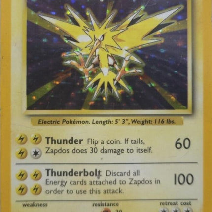 Zapdos 16/102 Holo Rare Base Set 4th Print 1999–2000 Pokemon Card