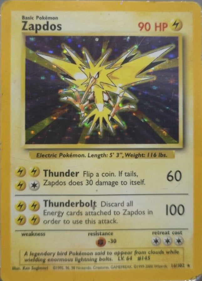 Zapdos 16/102 Holo Rare Base Set 4th Print 1999–2000 Pokemon Card