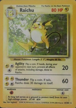 Raichu 14/102 Holo Rare Base Set 4th Print 1999–2000 Pokemon Card