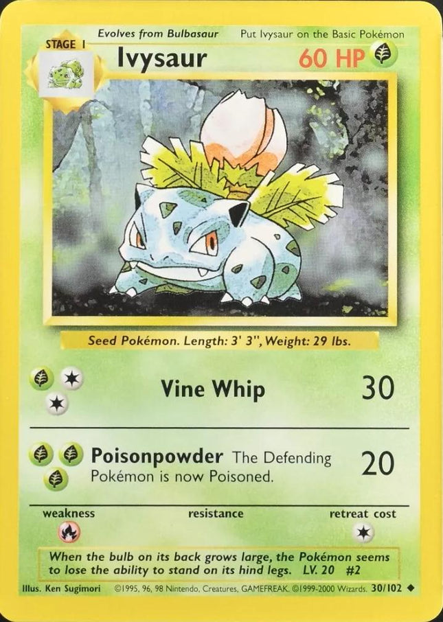 Ivysaur 30/102 Uncommon Base Set 4th Print 1999–2000 Pokemon Card