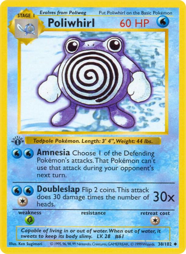 Poliwhirl 38/102 Uncommon Base Set 1st Edition Pokemon Card