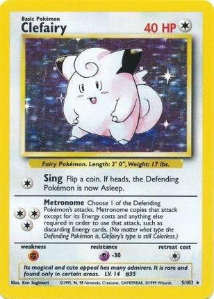Clefairy 5/102 Holo Rare Base Set Unlimited Pokemon Card