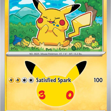 Pikachu 050/128 Pikachu 28/30 Anniversary Holo 30th Celebration Pokemon Card