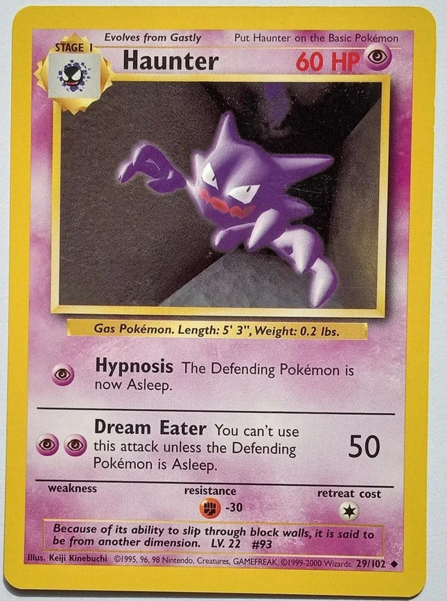 Haunter 29/102 Uncommon Base Set 4th Print 1999–2000 Pokemon Card