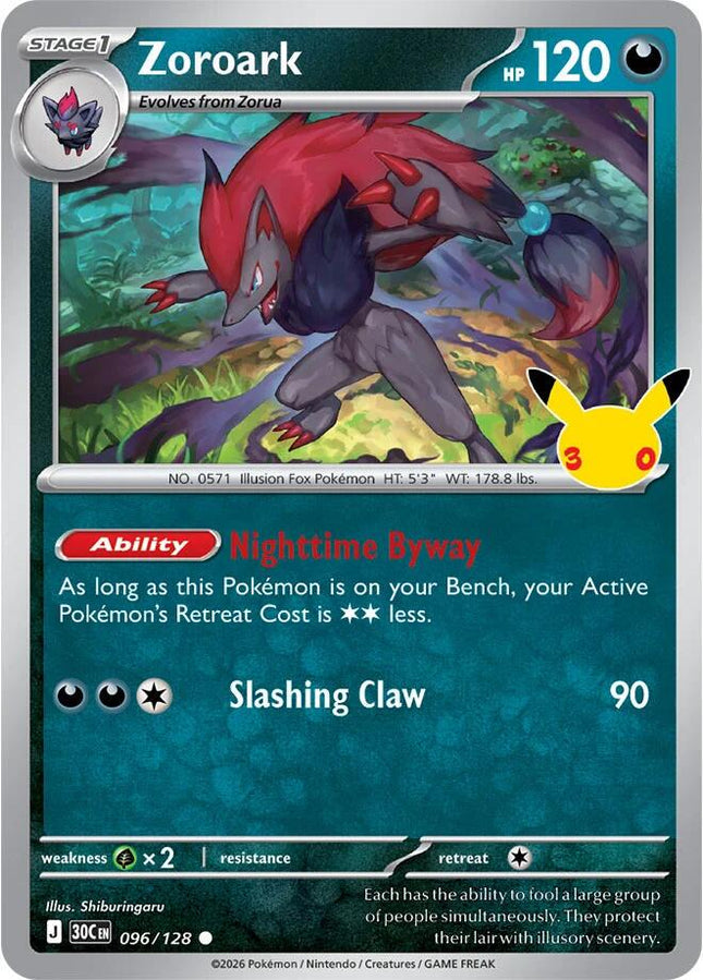 Zoroark 096/128 Anniversary Holo 30th Celebration Pokemon Card