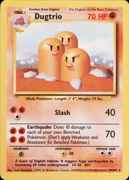 Dugtrio 19/102 Rare Base Set 4th Print 1999–2000 Pokemon Card
