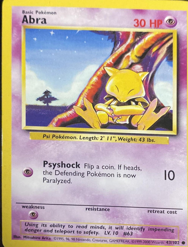 Abra 43/102 Common Base Set 4th Print 1999–2000 Pokemon Card