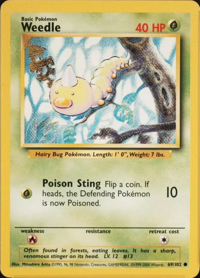 Weedle 69/102 Common Base Set 4th Print 1999–2000 Pokemon Card