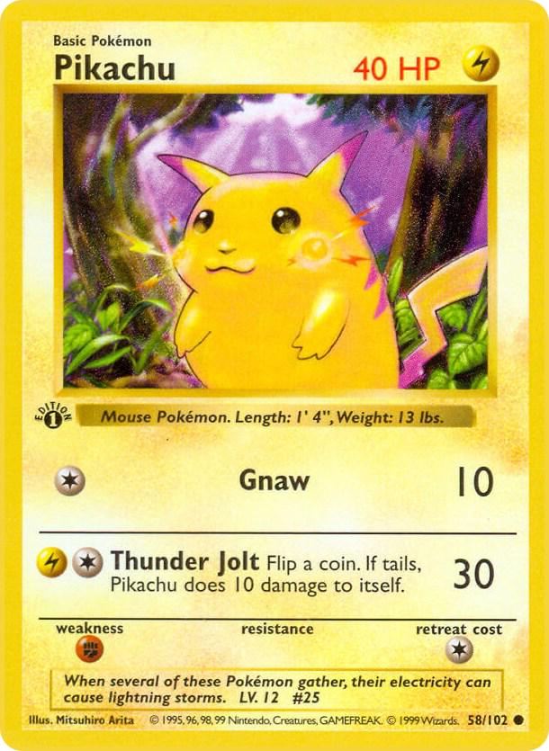 Pikachu 58/102 Common Base Set 1st Edition Pokemon Card