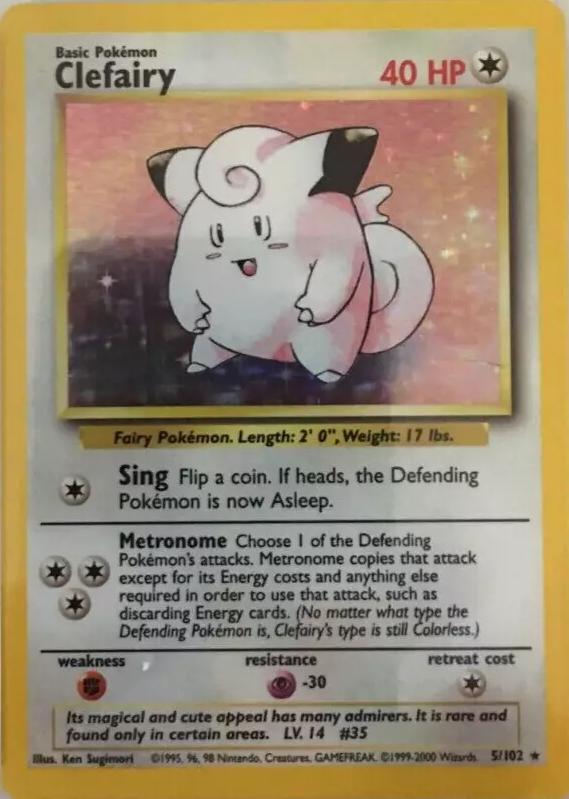 Clefairy 5/102 Holo Rare Base Set 4th Print 1999–2000 Pokemon Card