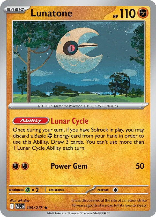 Lunatone 105/217 Holo Ascended Heroes Pokemon Card