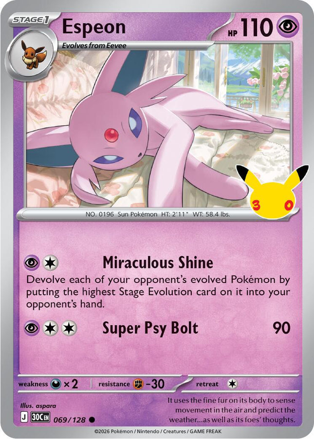 Espeon 069/128 Anniversary Holo 30th Celebration Pokemon Card