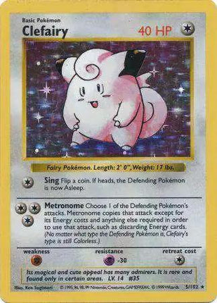 Clefairy 5/102 Holo Rare Base Set Shadowless Pokemon Card