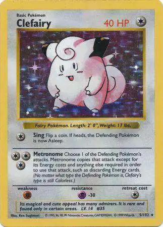 Clefairy 5/102 Holo Rare Base Set Shadowless Pokemon Card