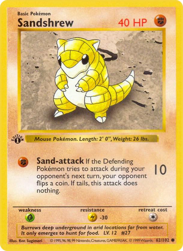 Sandshrew 62/102 Common Base Set 1st Edition Pokemon Card
