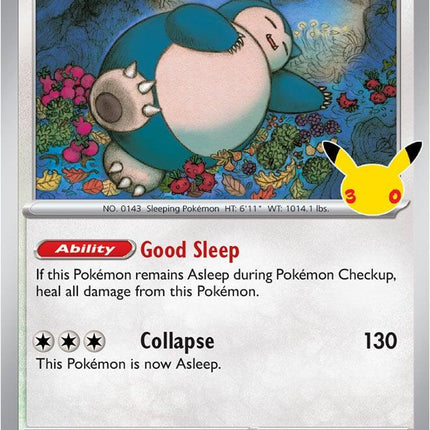 Snorlax 119/128 Anniversary Holo 30th Celebration Pokemon Card