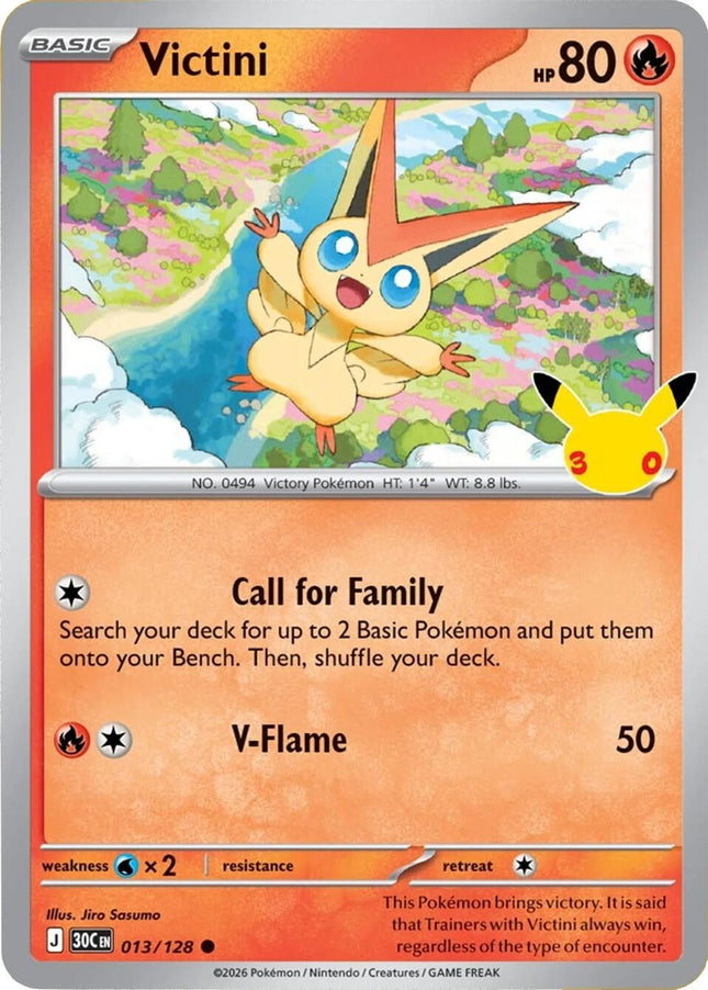 Victini 013/128 Anniversary Holo 30th Celebration Pokemon Card