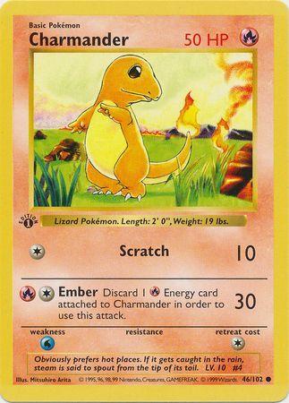 Charmander 46/102 Common Base Set 1st Edition Pokemon Card
