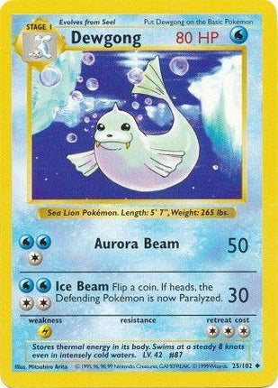 Dewgong 25/102 Uncommon Base Set Shadowless Pokemon Card