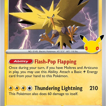 Zapdos 055/128 Anniversary Holo 30th Celebration Pokemon Card