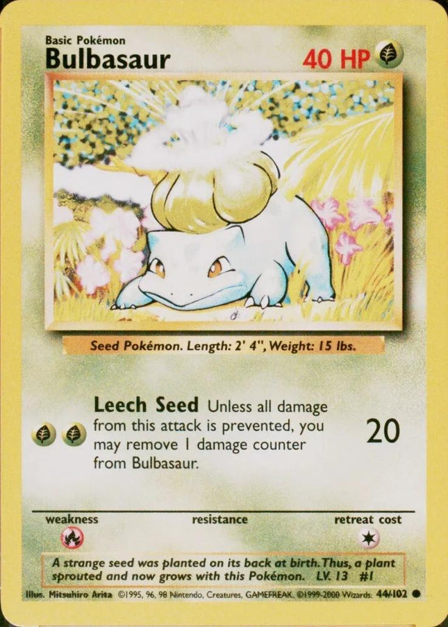 Bulbasaur 44/102 Common Base Set 4th Print 1999–2000 Pokemon Card