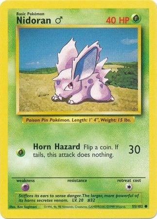 Nidoran♂ 55/102 Common Base Set Unlimited Pokemon Card