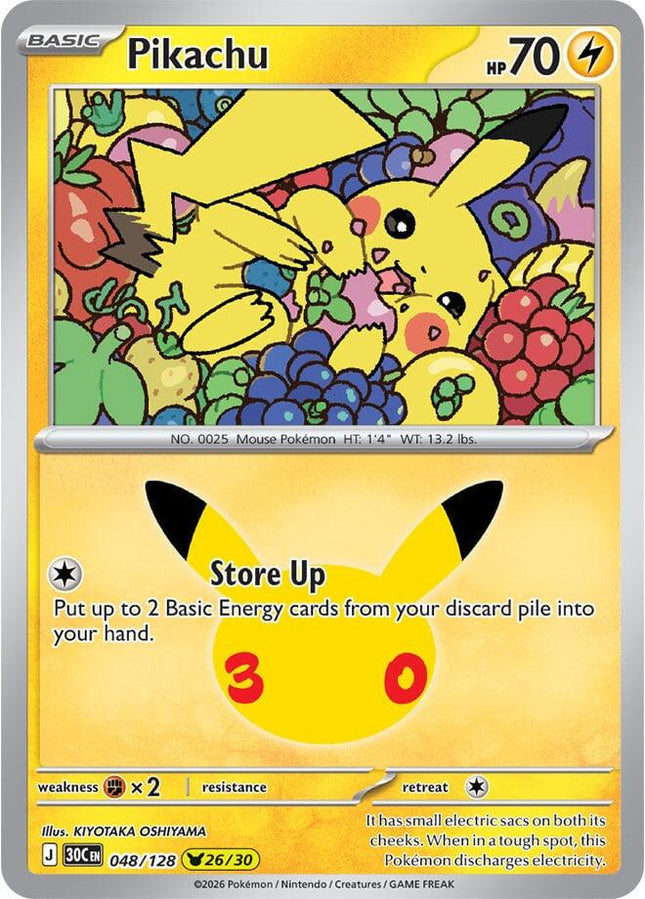 Pikachu 048/128 Pikachu 26/30 Anniversary Holo 30th Celebration Pokemon Card