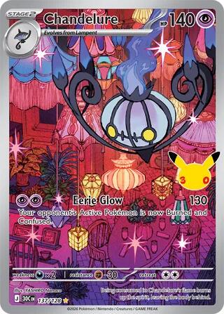 Chandelure 137/128 Illustration Rare 30th Celebration Pokemon Card