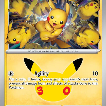 Pikachu 044/128 Pikachu 22/30 Anniversary Holo 30th Celebration Pokemon Card