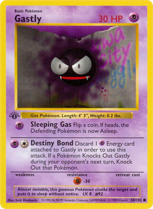 Gastly 50/102 Common Base Set 1st Edition Pokemon Card