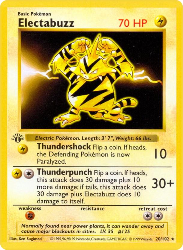 Electabuzz 20/102 Rare Base Set 1st Edition Pokemon Card