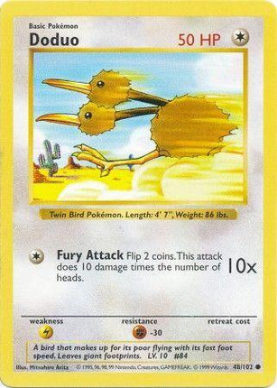 Doduo 48/102 Common Base Set Shadowless Pokemon Card