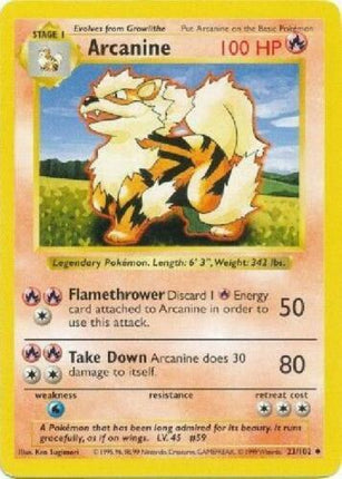 Arcanine 23/102 Uncommon Base Set Shadowless Pokemon Card