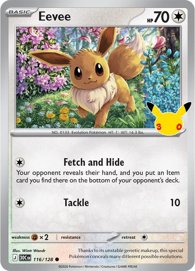 Eevee 116/128 Anniversary Holo 30th Celebration Pokemon Card