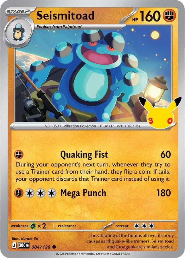 Seismitoad 084/128 Anniversary Holo 30th Celebration Pokemon Card