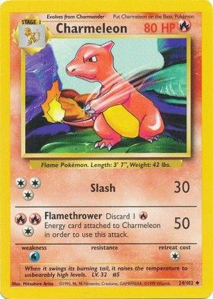 Charmeleon 24/102 Uncommon Base Set Unlimited Pokemon Card