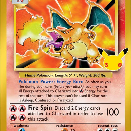 Charizard 4/102 30th Anniversary Classic Collection Holo 30th Celebration Pokemon Card
